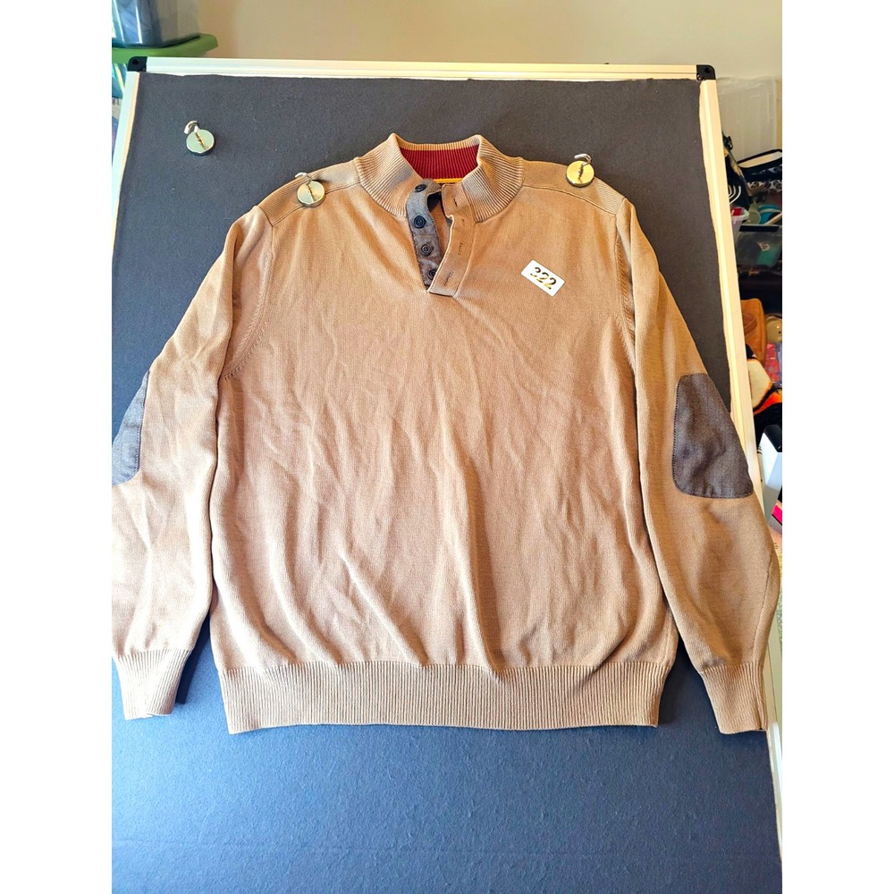 John Bartlett Consensus Men's L Beige Solid Mock Neck Knit Cotton Sweater